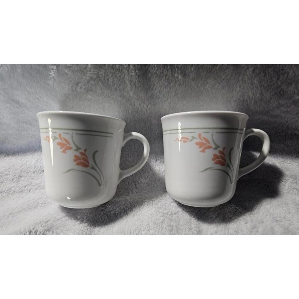 (Set of 2) Vintage Corelle Corning Coffee Mug Tea Cup White Floral USA Made 3.5"
